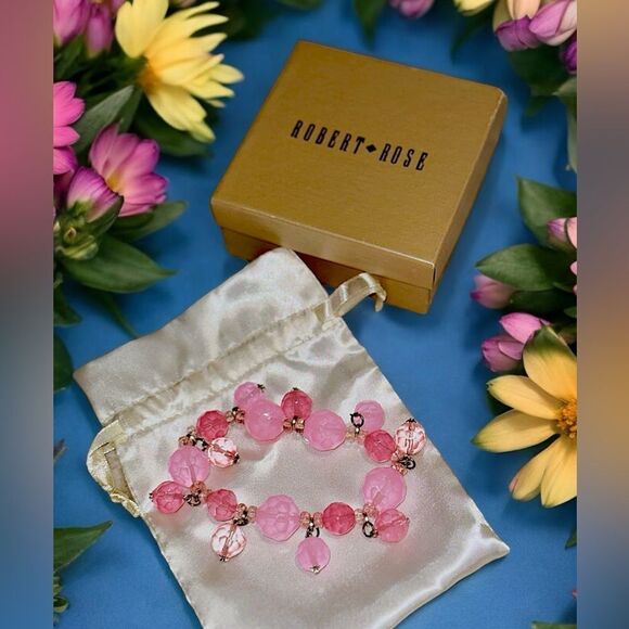 Vintage Robert Rose Pink Faceted Glass Bead Bracelet - Picture 1 of 7